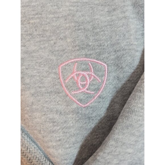 Ariat Womens Logo Spell Out Hoodie Sweatshirt pocket Gray Pink Size L New - Picture 13 of 16